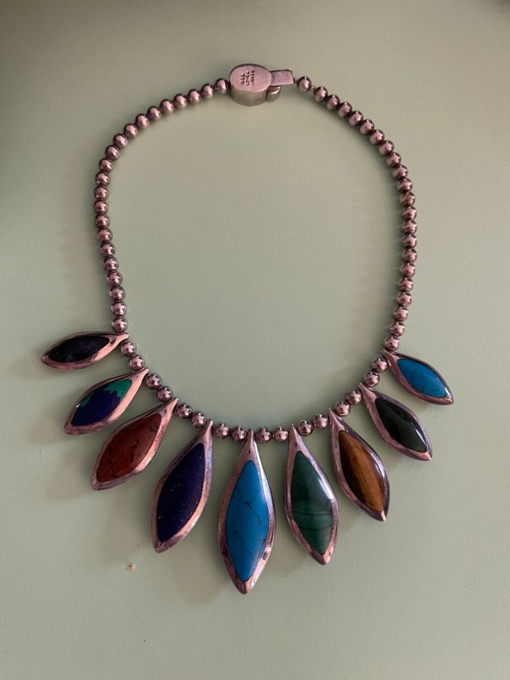 Vintage Taxco Sterling Silver Necklace 16" Reversible Onyx 111 grams 950 Mexico - Picture 4 of 16